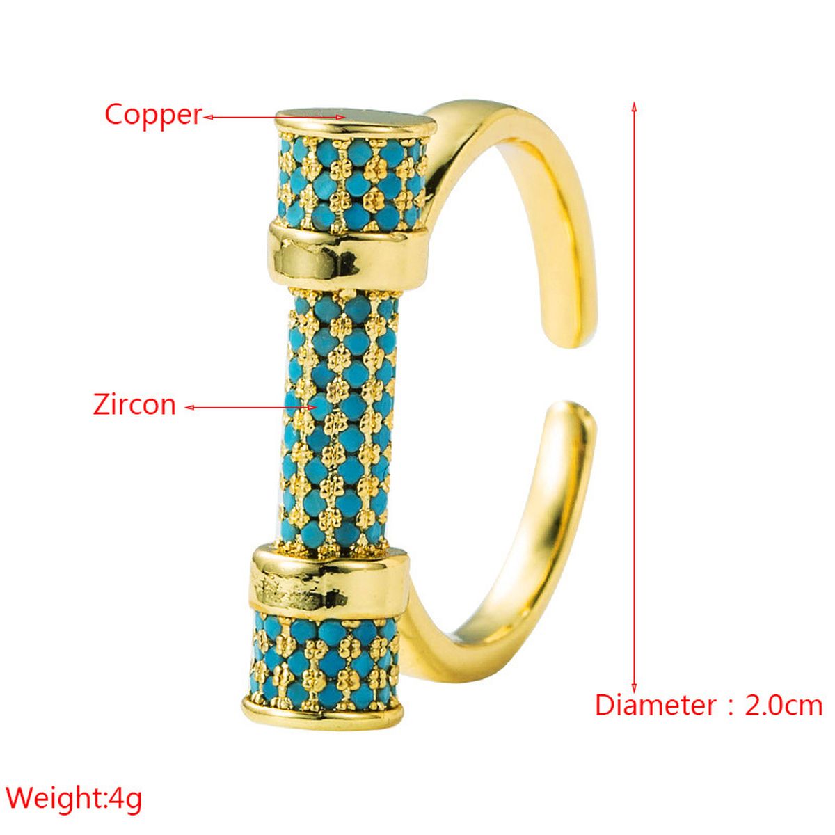 Studded Barrell Cubic Zirconia 18K Gold Anti Tarnish Free Size Ring For Women