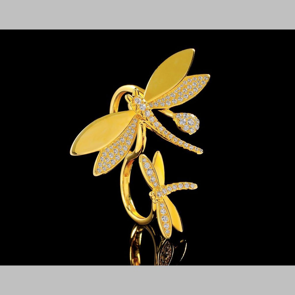 Exquisite Dragonfly CZ Gold Anti Tarnish Dual Finger Ring Bulk