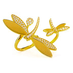Exquisite Dragonfly CZ Gold Anti Tarnish Dual Finger Ring Bulk