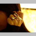 Exquisite Dragonfly CZ Gold Anti Tarnish Dual Finger Ring Bulk