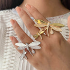 Exquisite Dragonfly CZ Gold Anti Tarnish Dual Finger Ring Bulk