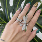 Exquisite Dragonfly CZ Silver Anti Tarnish Free Size Ring Bulk