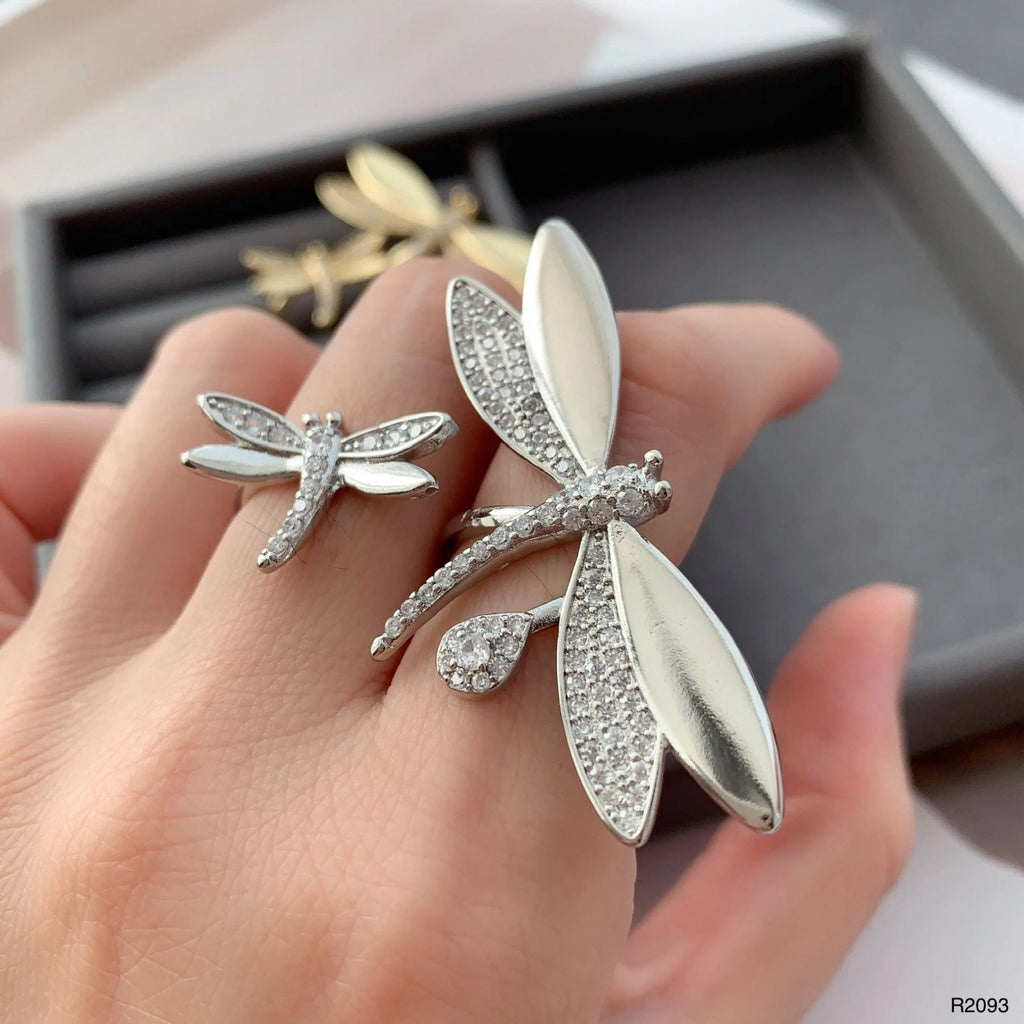 Exquisite Dragonfly CZ Silver Anti Tarnish Free Size Ring Bulk