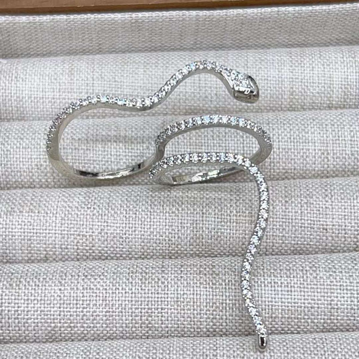 Snake CZ Silver Anti Tarnish Adjustable Dual Finger Ring Bulk