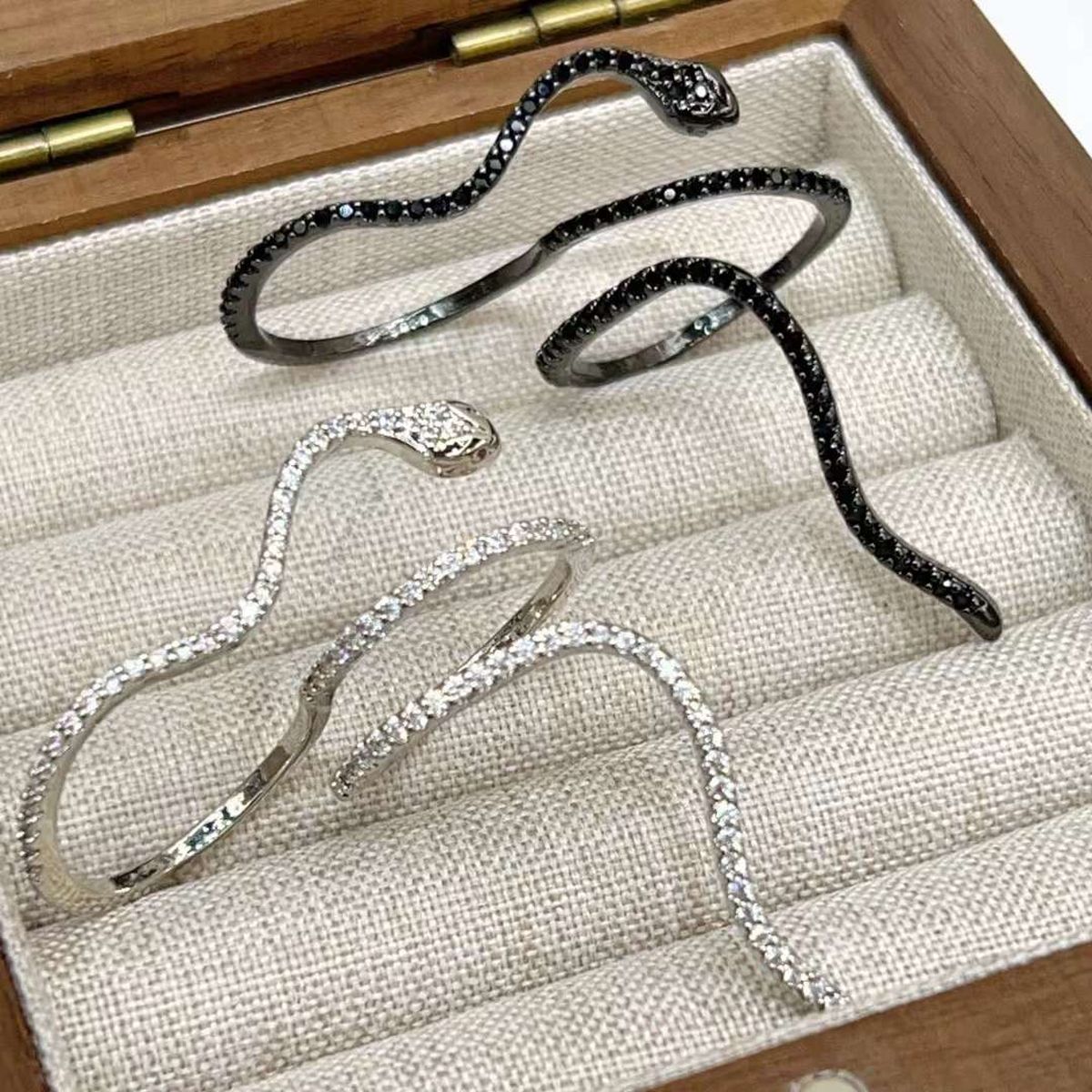 Snake CZ Silver Anti Tarnish Adjustable Dual Finger Ring Bulk Main image