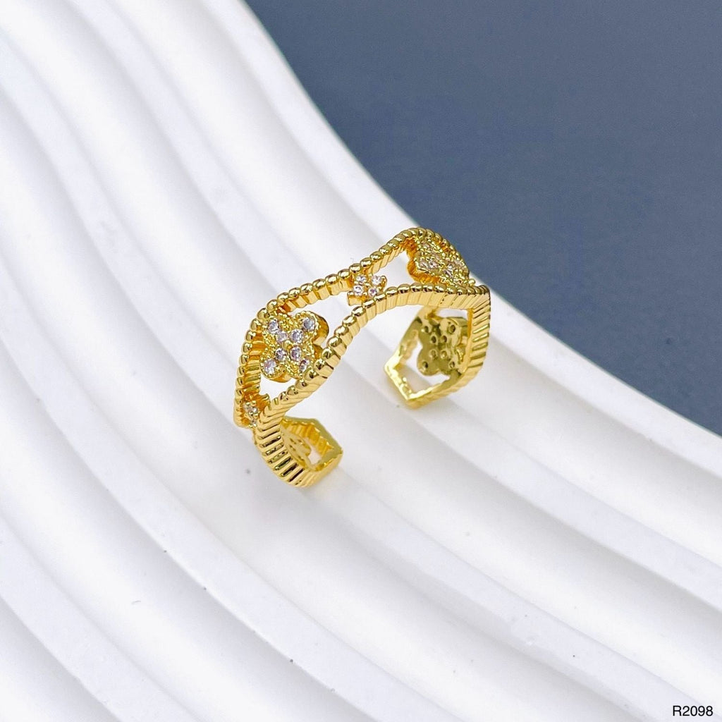 Clover Flower CZ 18K Gold Anti Tarnish Adjustable Ring Bulk