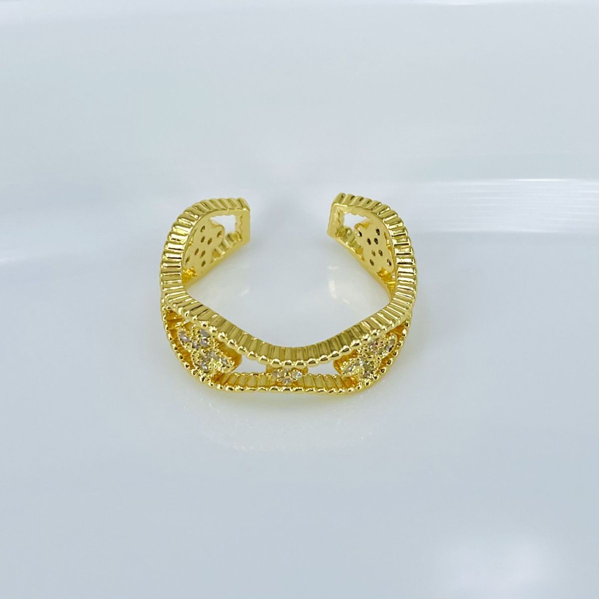 Clover Flower CZ 18K Gold Anti Tarnish Adjustable Ring Bulk