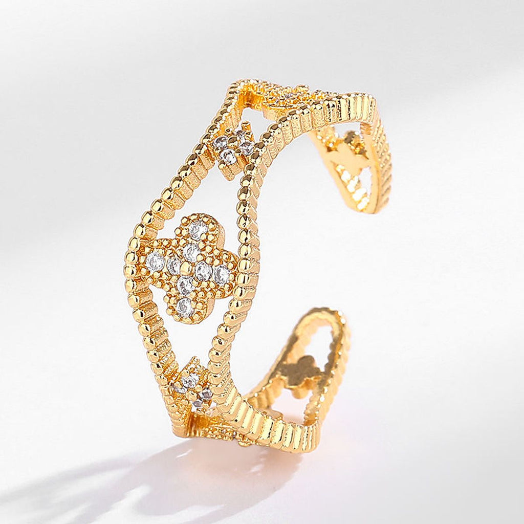 Clover Flower CZ 18K Gold Anti Tarnish Adjustable Ring Bulk