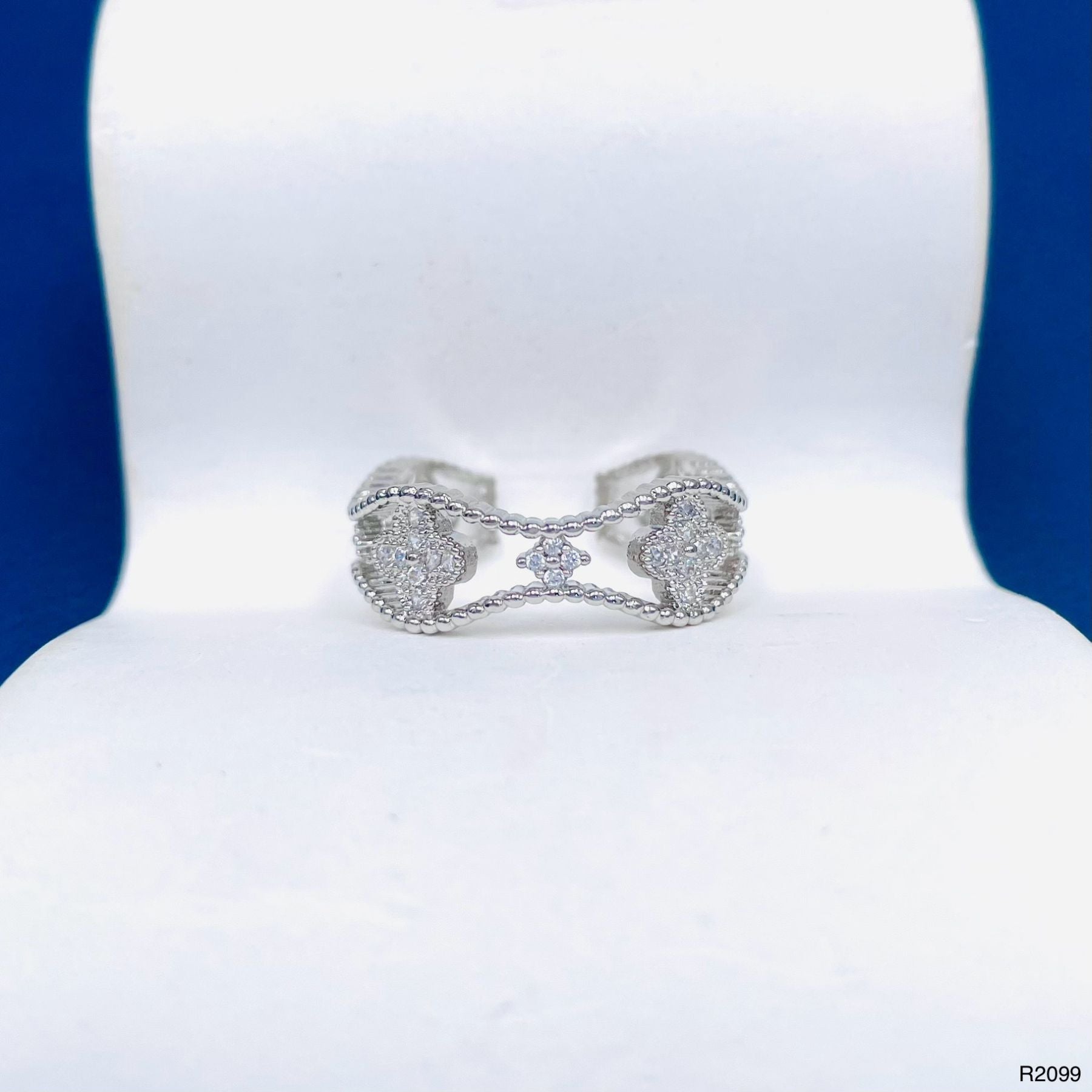 Clover Flower CZ 18K Gold Anti Tarnish Adjustable Ring Bulk