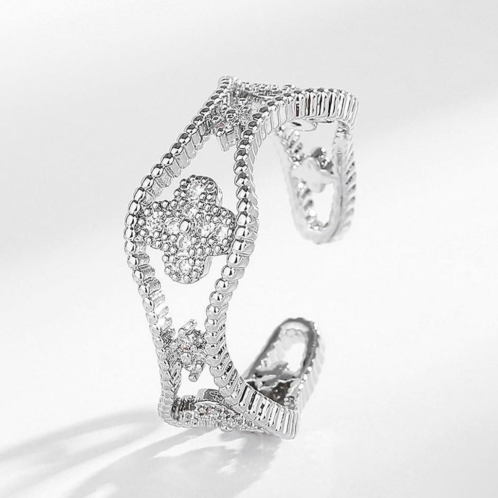 Clover Flower CZ 18K Gold Anti Tarnish Adjustable Ring Bulk