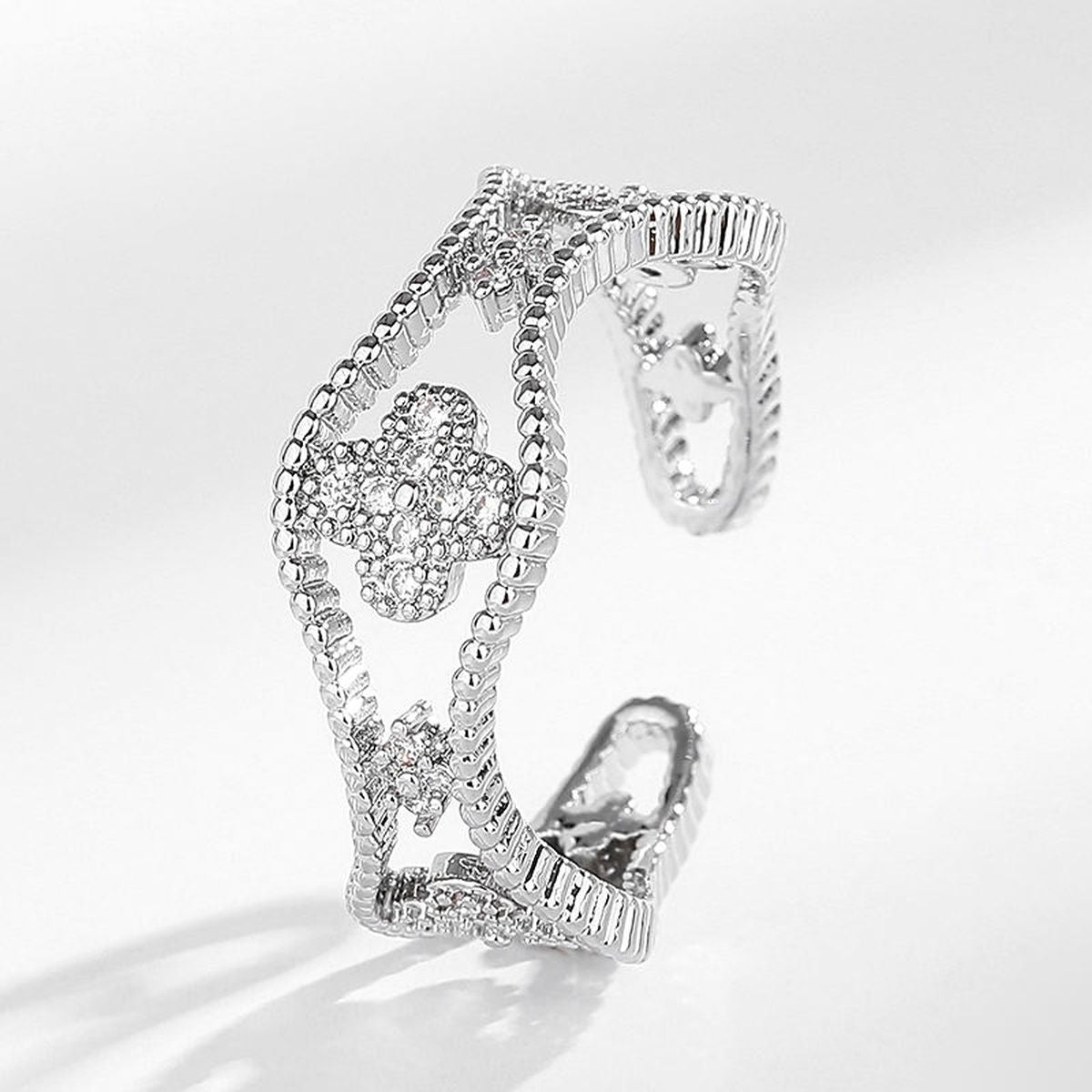 Clover Flower CZ 18K Gold Anti Tarnish Adjustable Ring Bulk