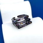 Baguette Layer Cubic Zirconia Silver Anti Tarnish Adjustable Ring Bulk