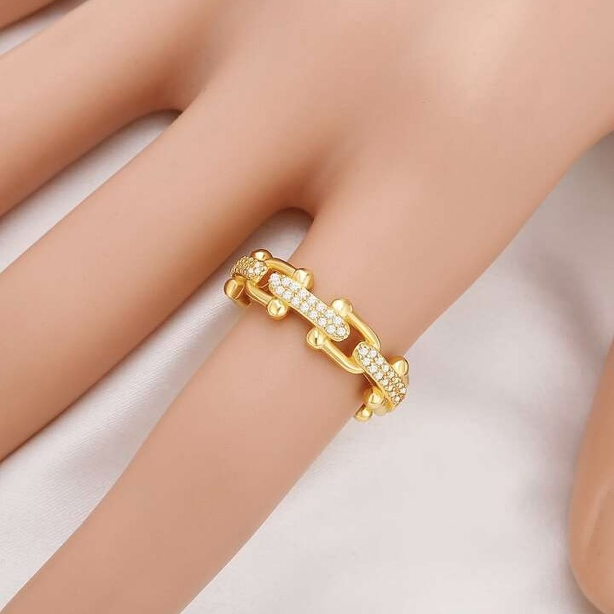 Joint Link Cubic Zirconia 18K Gold Anti Tarnish Free Size Ring Bulk