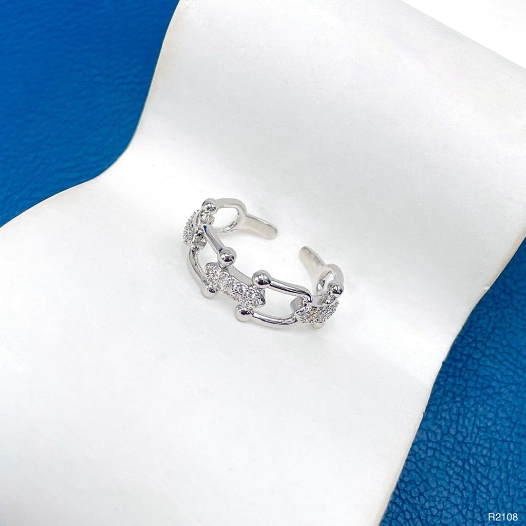Joint Link Cubic Zirconia Silver Anti Tarnish Free Size Ring Bulk