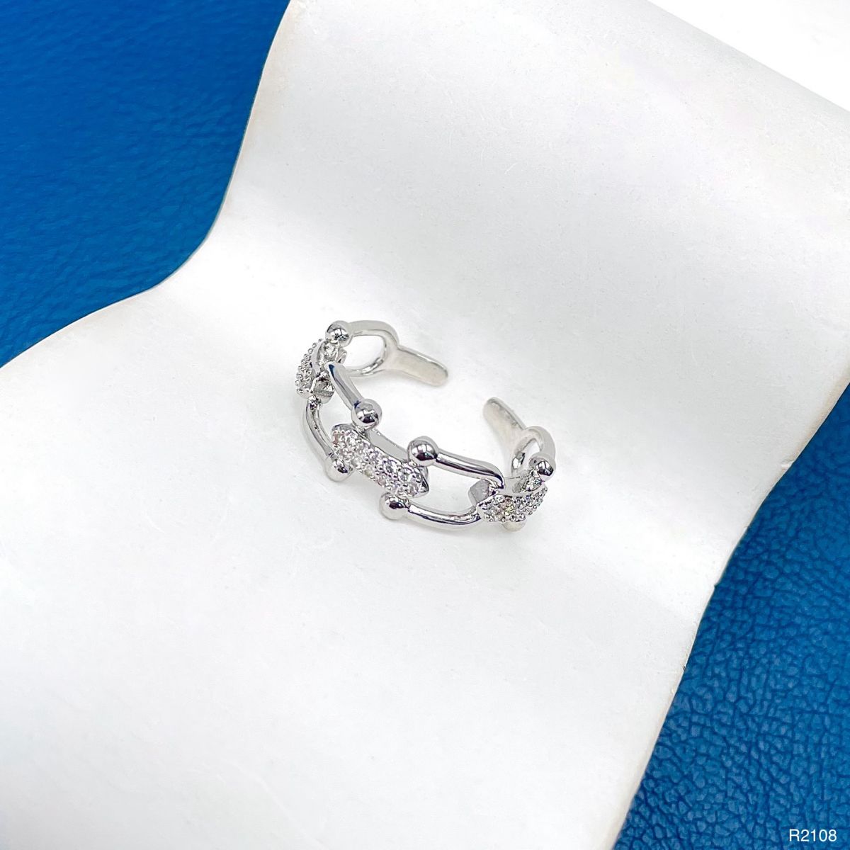 Joint Link Cubic Zirconia Silver Anti Tarnish Free Size Ring Bulk