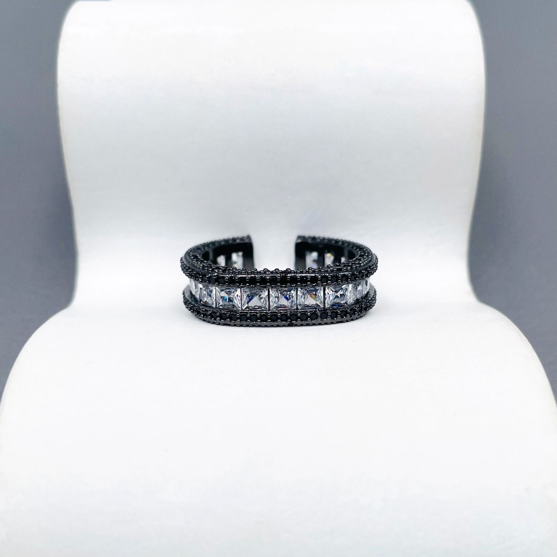 Cushion Cut Solitaire CZ Crystal Black Anti Tarnish Ring Bulk