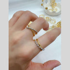 Ball Cross Over 18K Gold Silver Anti Tarnish Free Size Ring Women Bulk