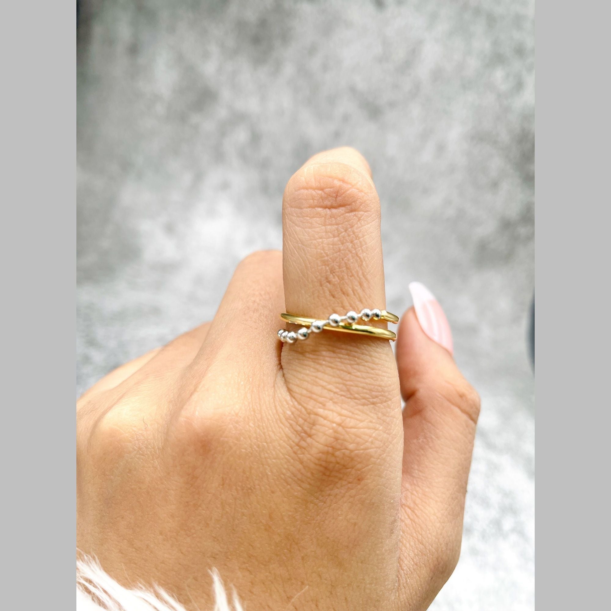 Ball Cross Over 18K Gold Silver Anti Tarnish Free Size Ring Women Bulk