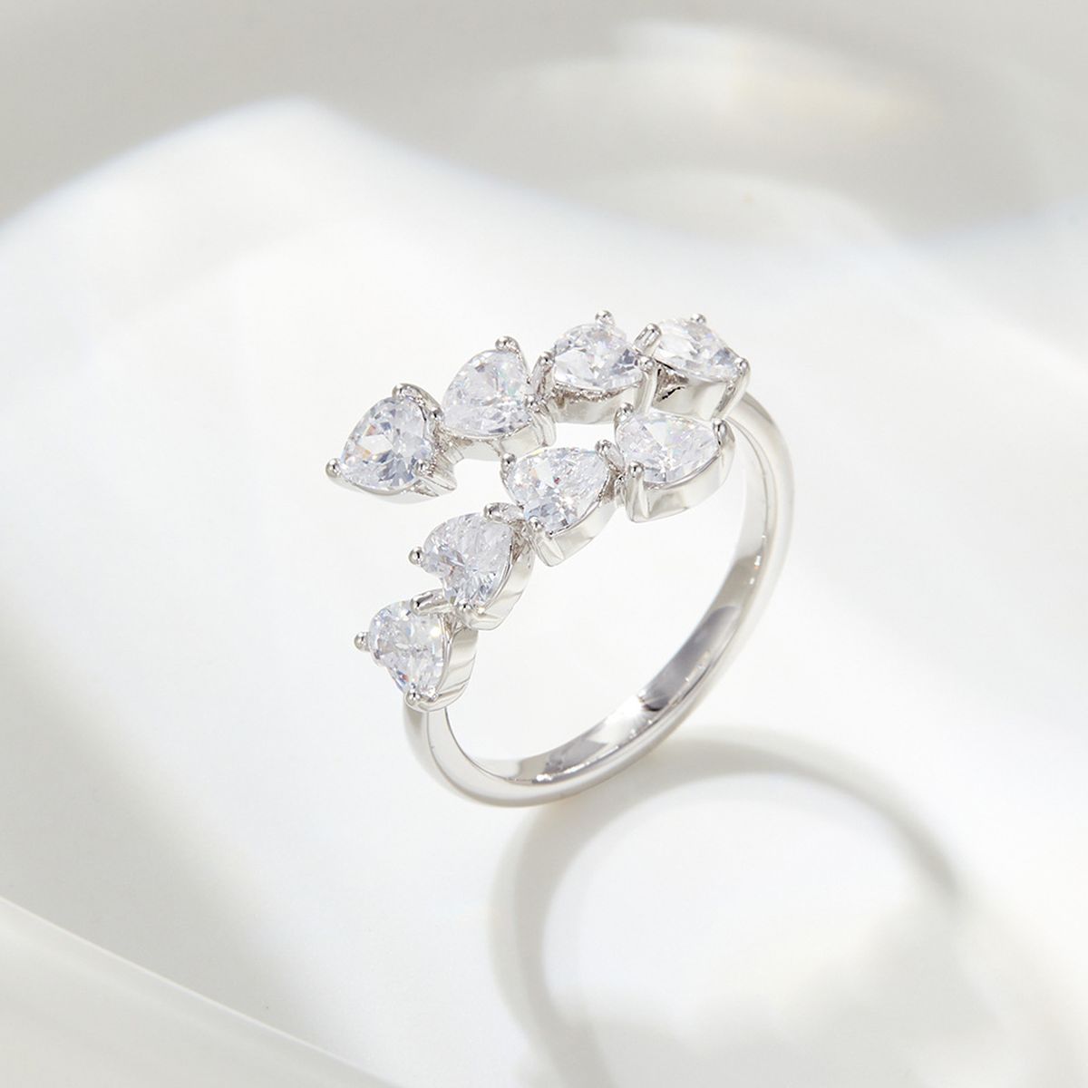 Heart Cubic Zirconia Silver Anti Tarnish Free Size Ring For Women Main image