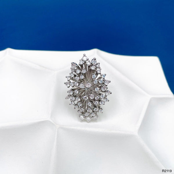 Studded Solitaires CZ Silver Anti Tarnish Free Size Ring Bulk Main image