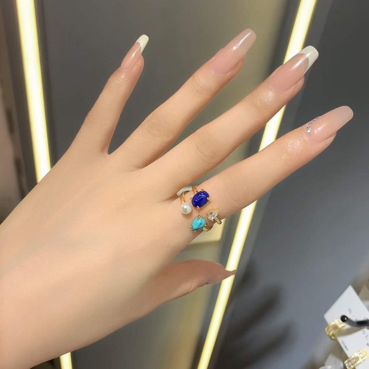 Multi Gemstone Crystal Pearl Gold Multi Anti Tarnish Ring Bulk