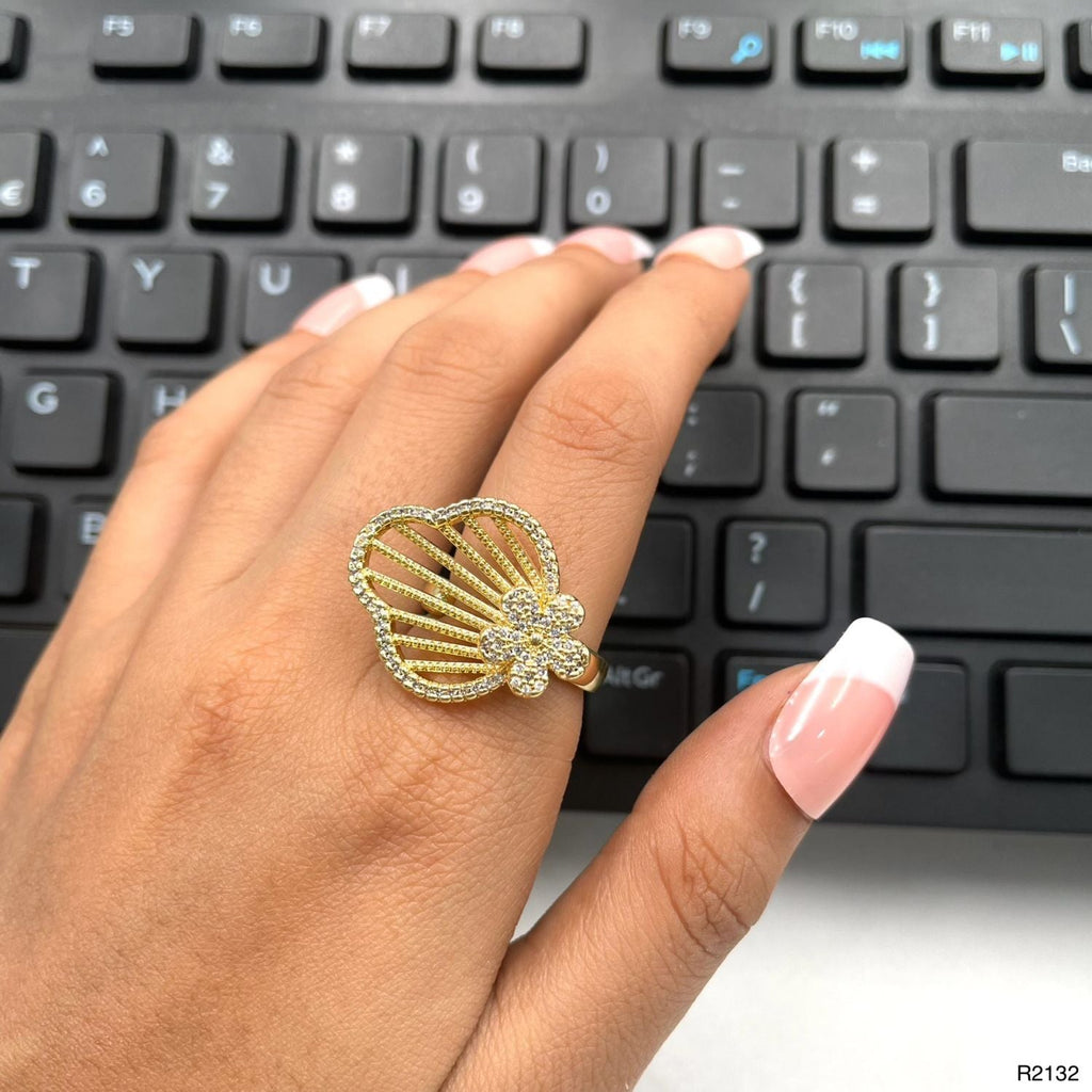 Filigree Flower Cubic Zirconia 18K Gold Anti Tarnish Ring Women Bulk
