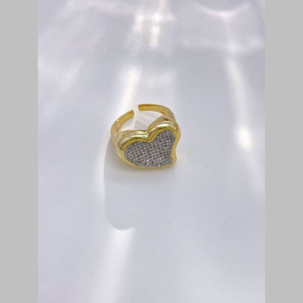 Heart Cubic Zirconia 18K Gold Silver Anti Tarnish Adjustable Ring Bulk Main image