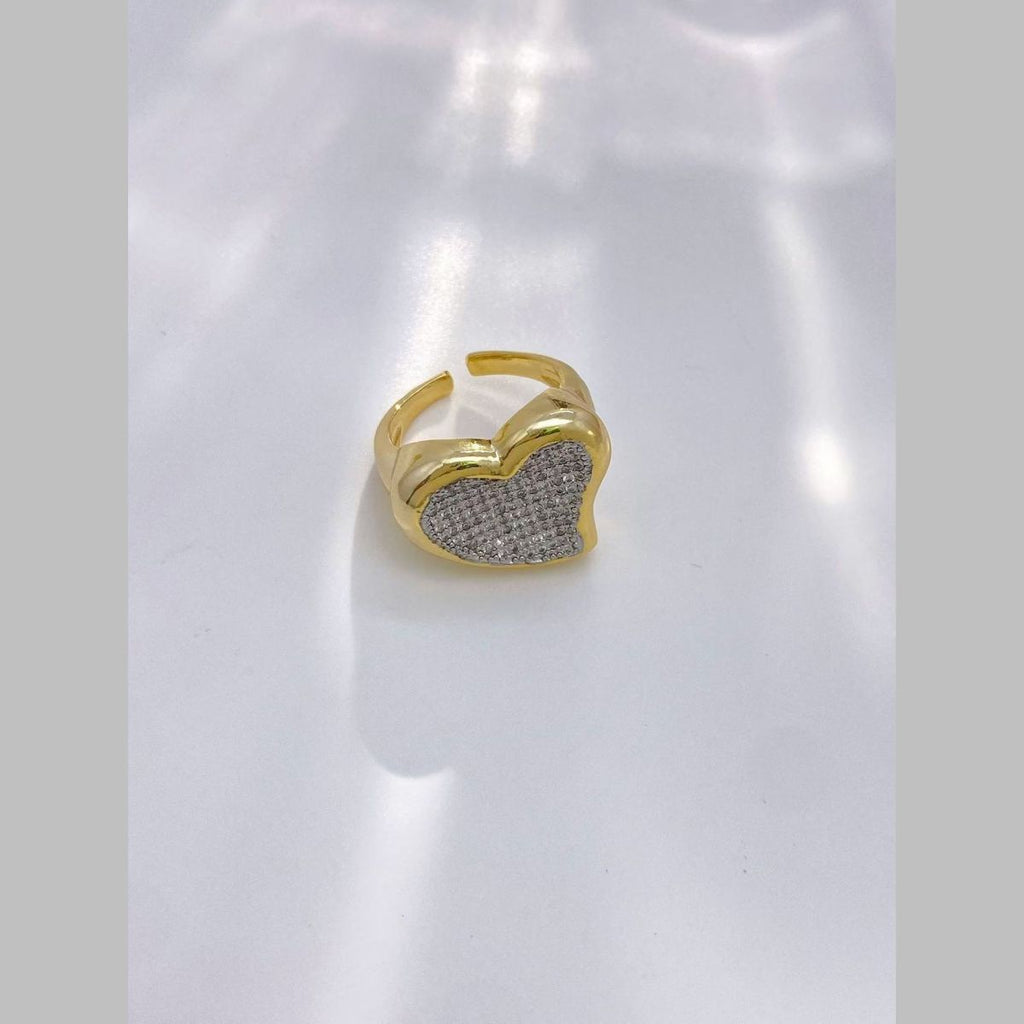 Heart Cubic Zirconia 18K Gold Silver Anti Tarnish Adjustable Ring Bulk