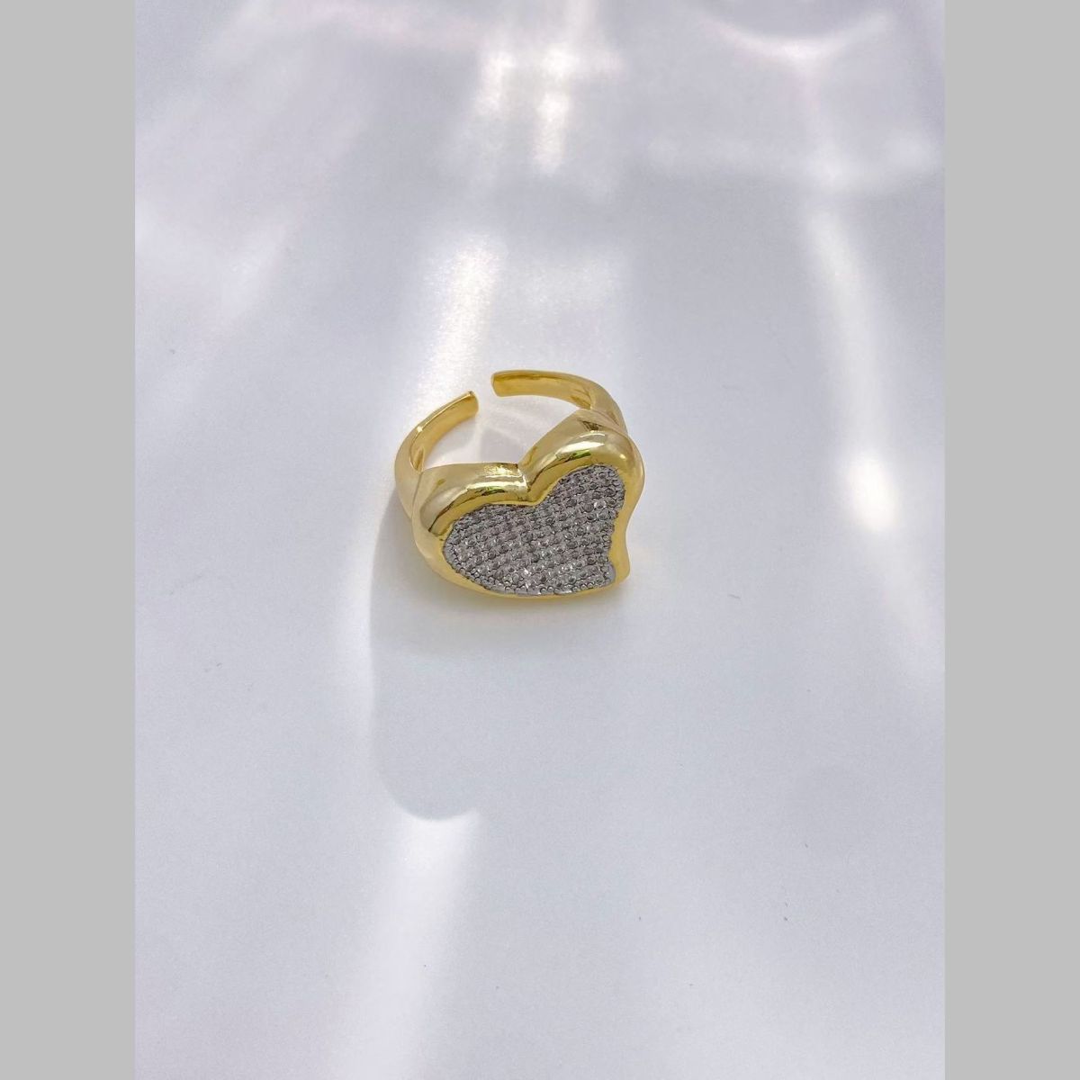 Heart Cubic Zirconia 18K Gold Silver Anti Tarnish Adjustable Ring Bulk