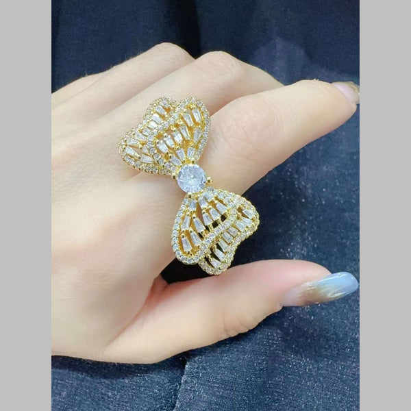 Dual Tai Bow Cubic Zirconia 18K Gold Anti Tarnish Adjustable Ring Bulk Main image