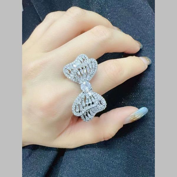 Dual Tai Bow Cubic Zirconia 18K Gold Anti Tarnish Adjustable Ring Bulk Secondary image