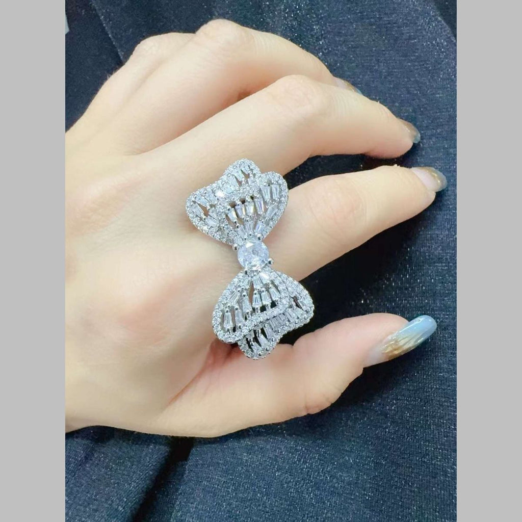 Dual Tai Bow Cubic Zirconia 18K Gold Anti Tarnish Adjustable Ring Bulk