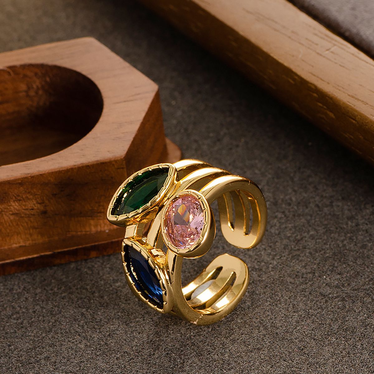 Marquise Oval Crystal Multi Gold Anti Tarnish Band Ring Bulk