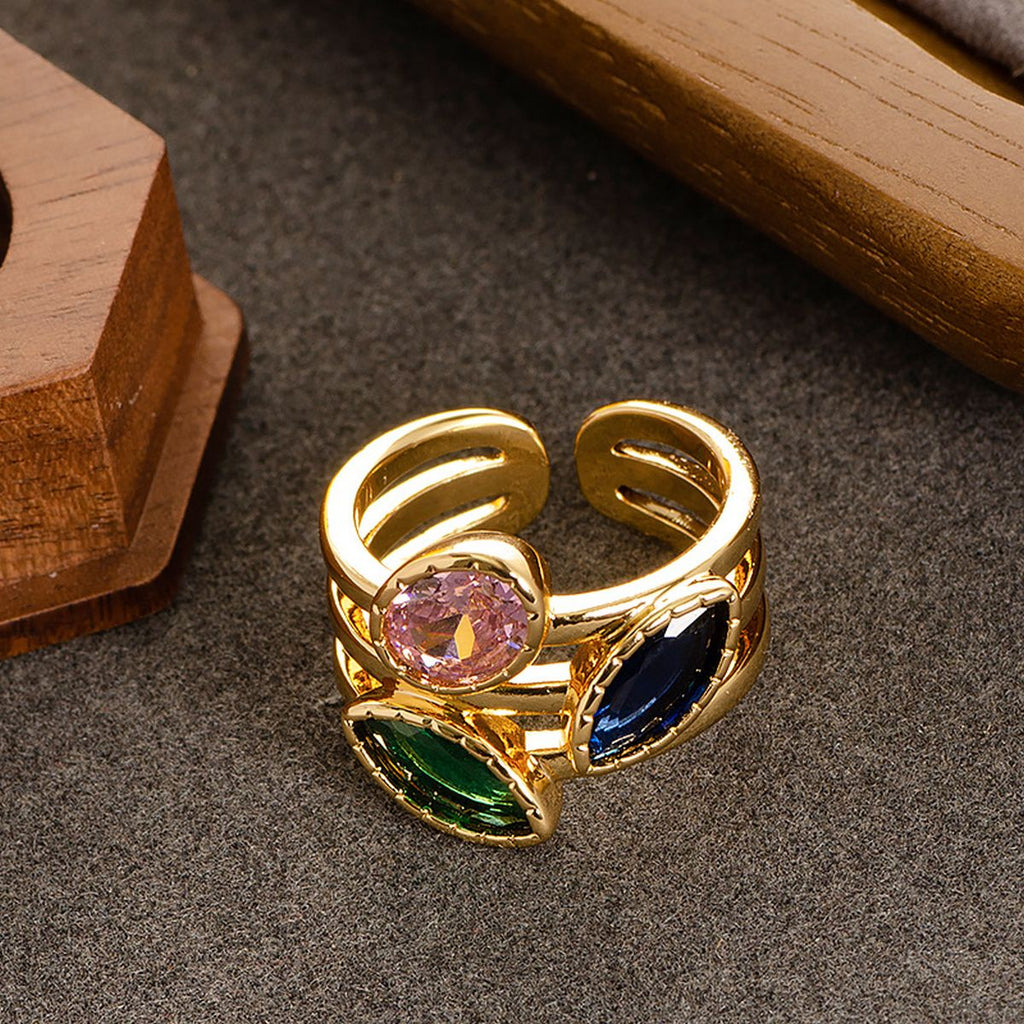Marquise Oval Crystal Multi Gold Anti Tarnish Band Ring Bulk