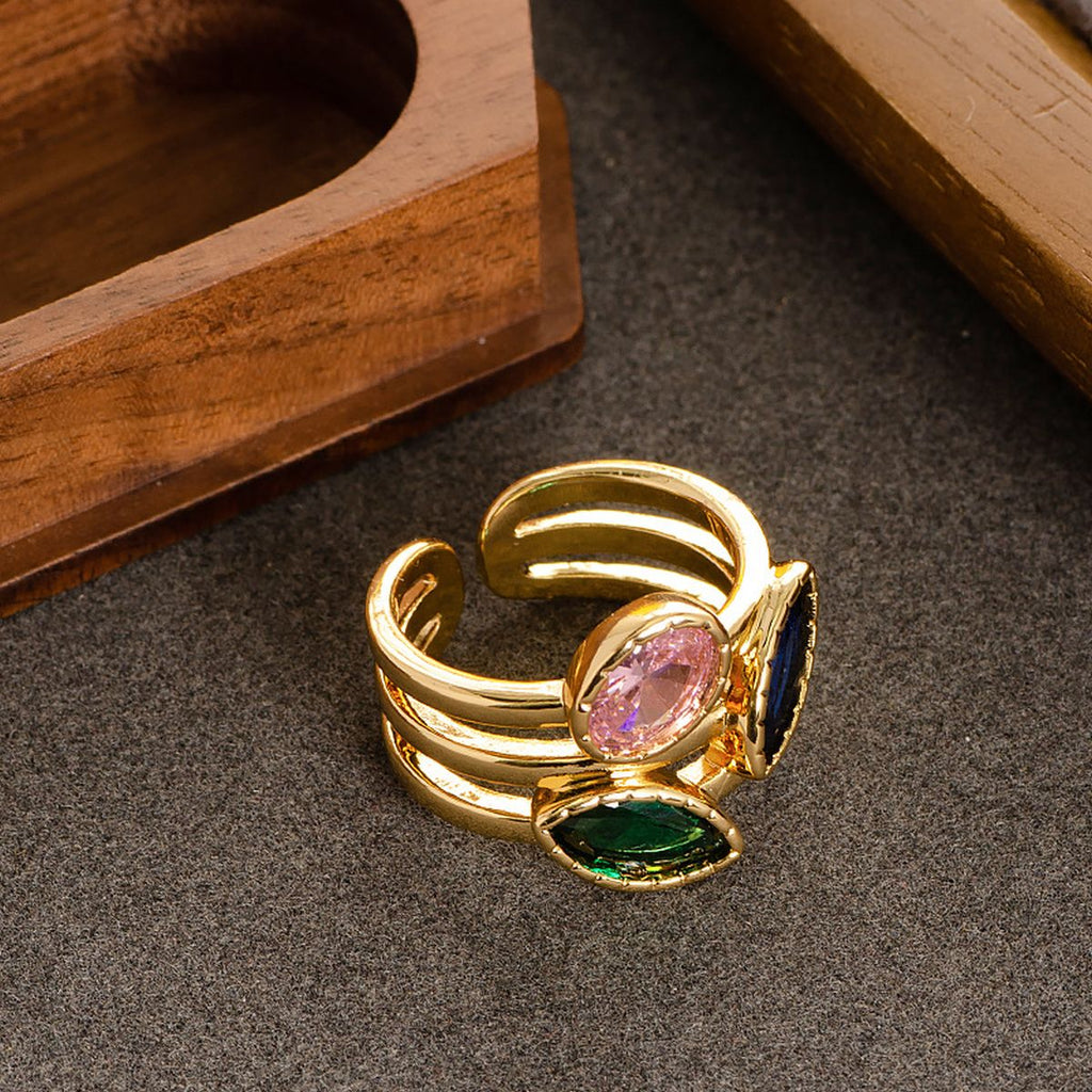 Marquise Oval Crystal Multi Gold Anti Tarnish Band Ring Bulk