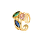 Marquise Oval Crystal Multi Gold Anti Tarnish Band Ring Bulk