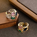 Marquise Oval Crystal Multi Gold Anti Tarnish Band Ring Bulk