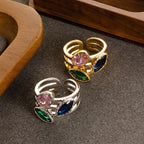 Marquise Oval Crystal Multi Gold Anti Tarnish Band Ring Bulk