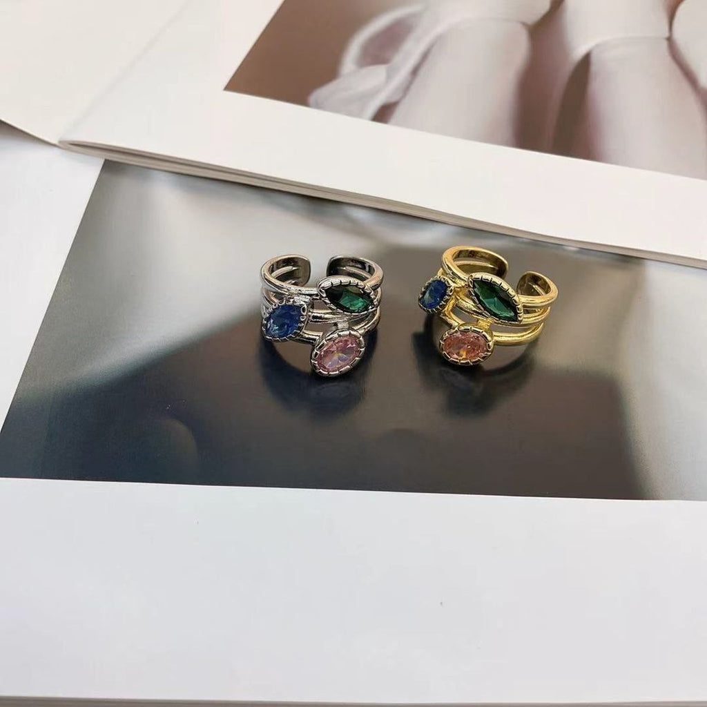 Marquise Oval Crystal Multi Gold Anti Tarnish Band Ring Bulk