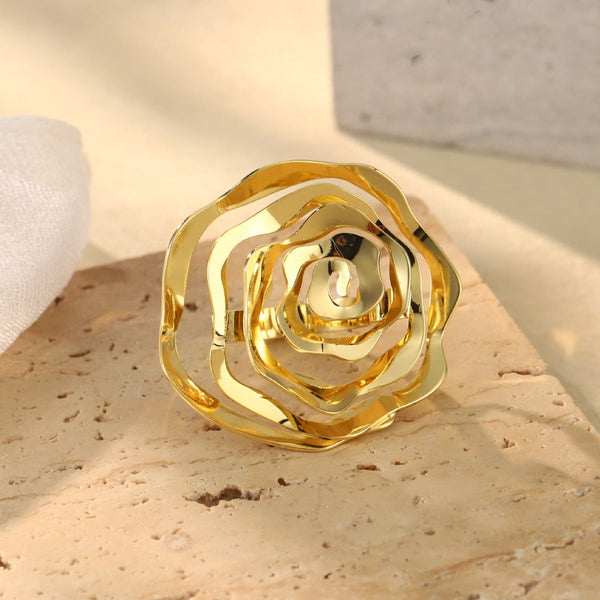 Floral Flower 18K Gold Anti Tarnish Adjustable Ring For Women Bulk Main image
