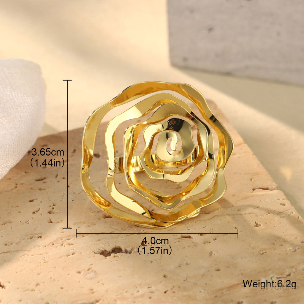 Floral Flower 18K Gold Anti Tarnish Adjustable Ring For Women Bulk