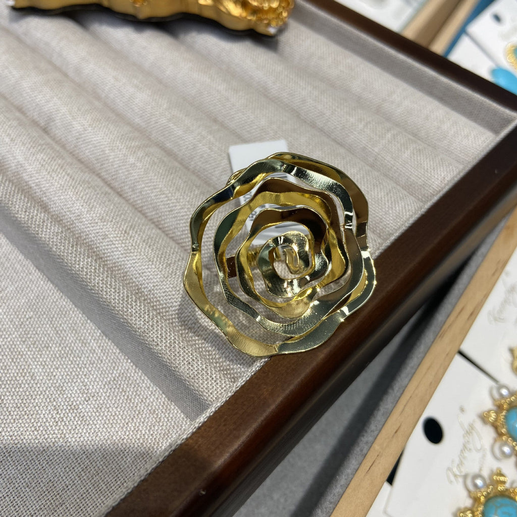 Floral Flower 18K Gold Anti Tarnish Adjustable Ring For Women Bulk