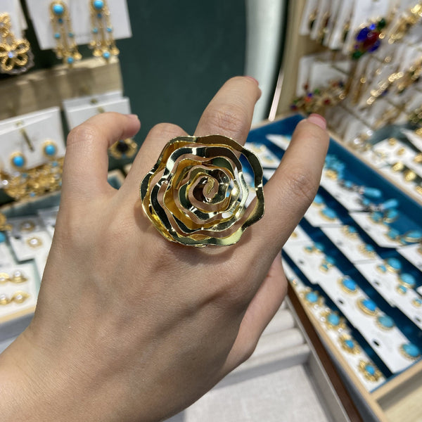 Floral Flower 18K Gold Anti Tarnish Adjustable Ring For Women Bulk Secondary image