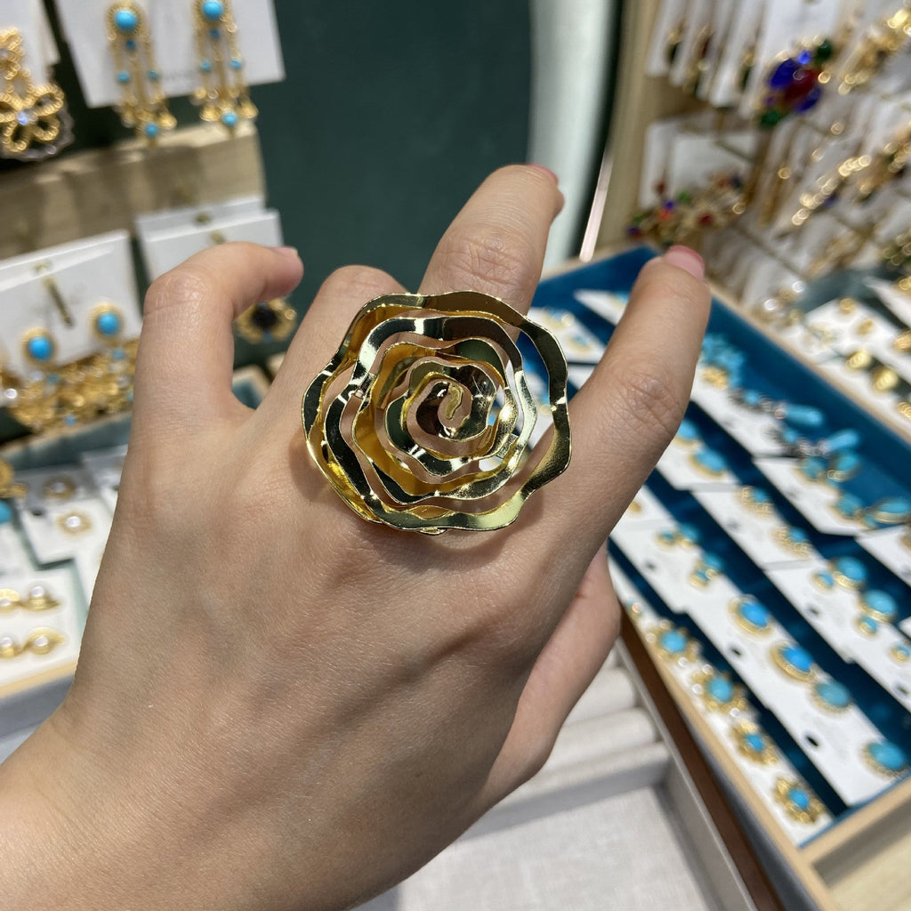 Floral Flower 18K Gold Anti Tarnish Adjustable Ring For Women Bulk