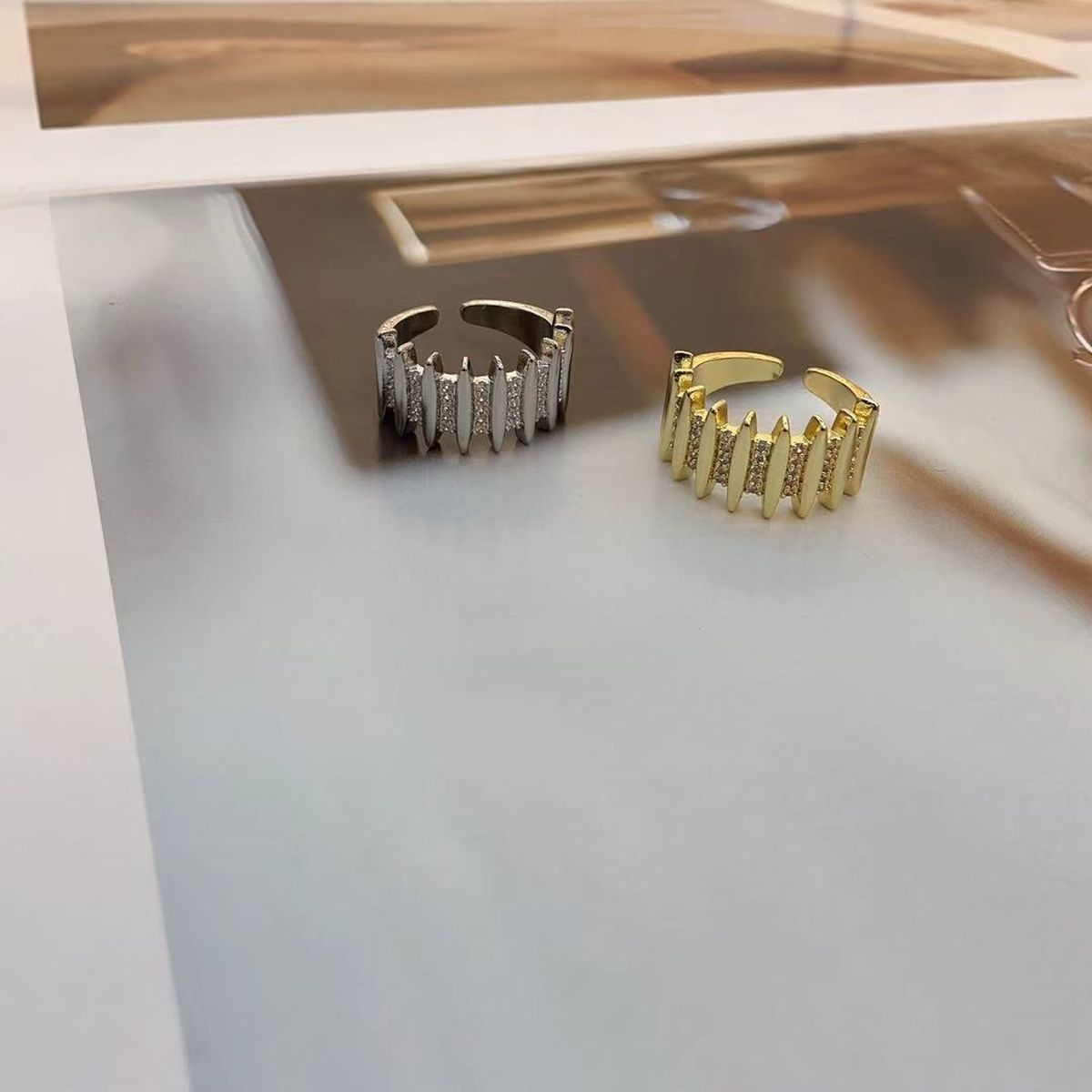 Bullet On Surface CZ 18K Gold Anti Tarnish Adjustable Ring Bulk