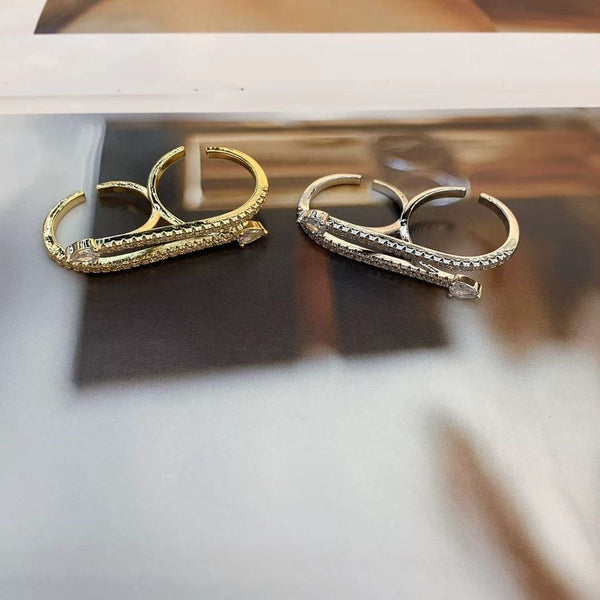 Dual Arrow CZ 18K Gold Anti Tarnish Adjustable Dual Finger Ring Bulk Secondary image
