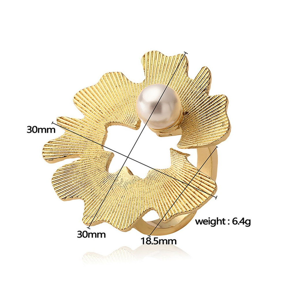 Flower Pearl 18K Gold White Anti Tarnish Adjustable Ring Women Bulk