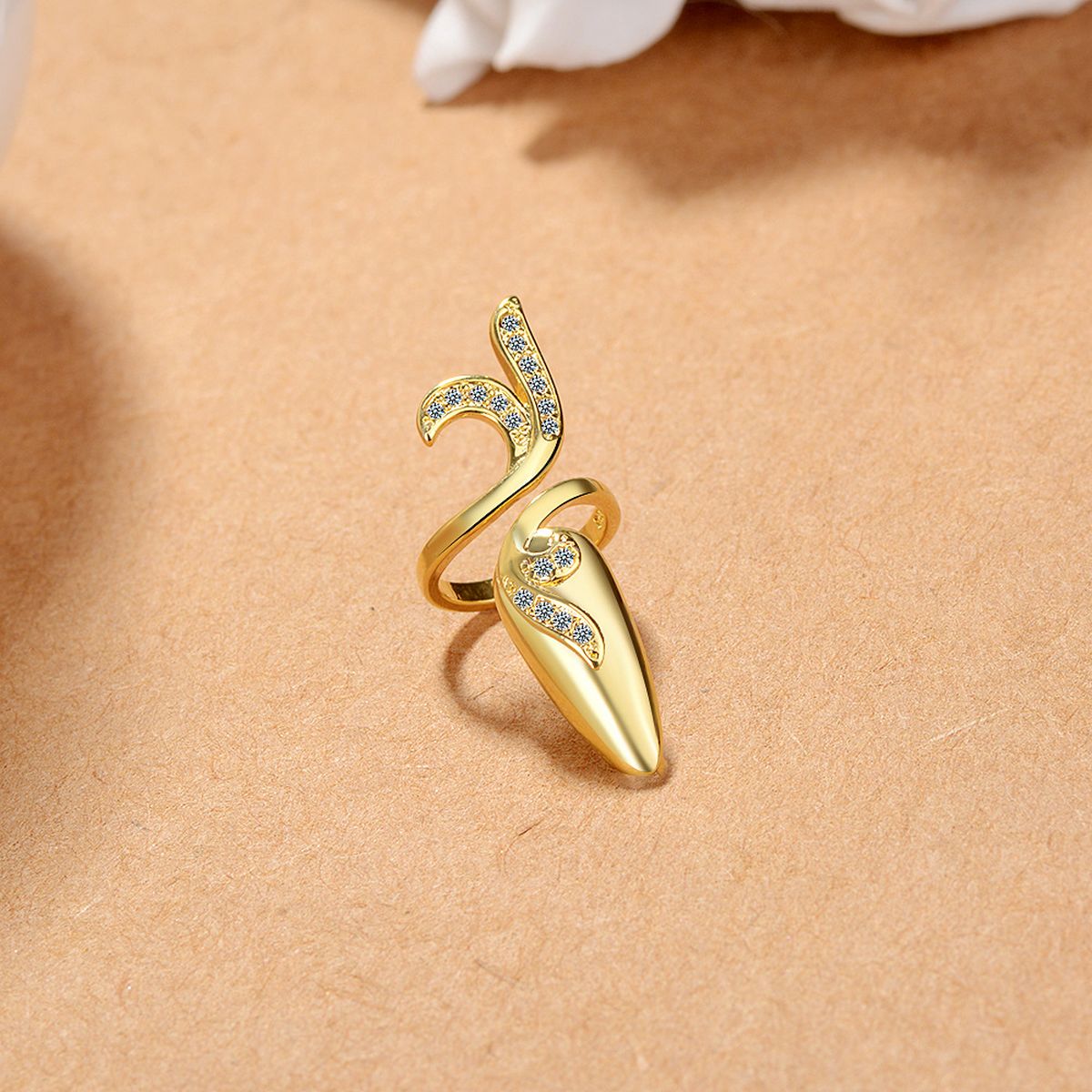 Leaf Cubic Zirconia 18K Gold Anti Tarnish Adjustable Nail Ring Bulk Main image