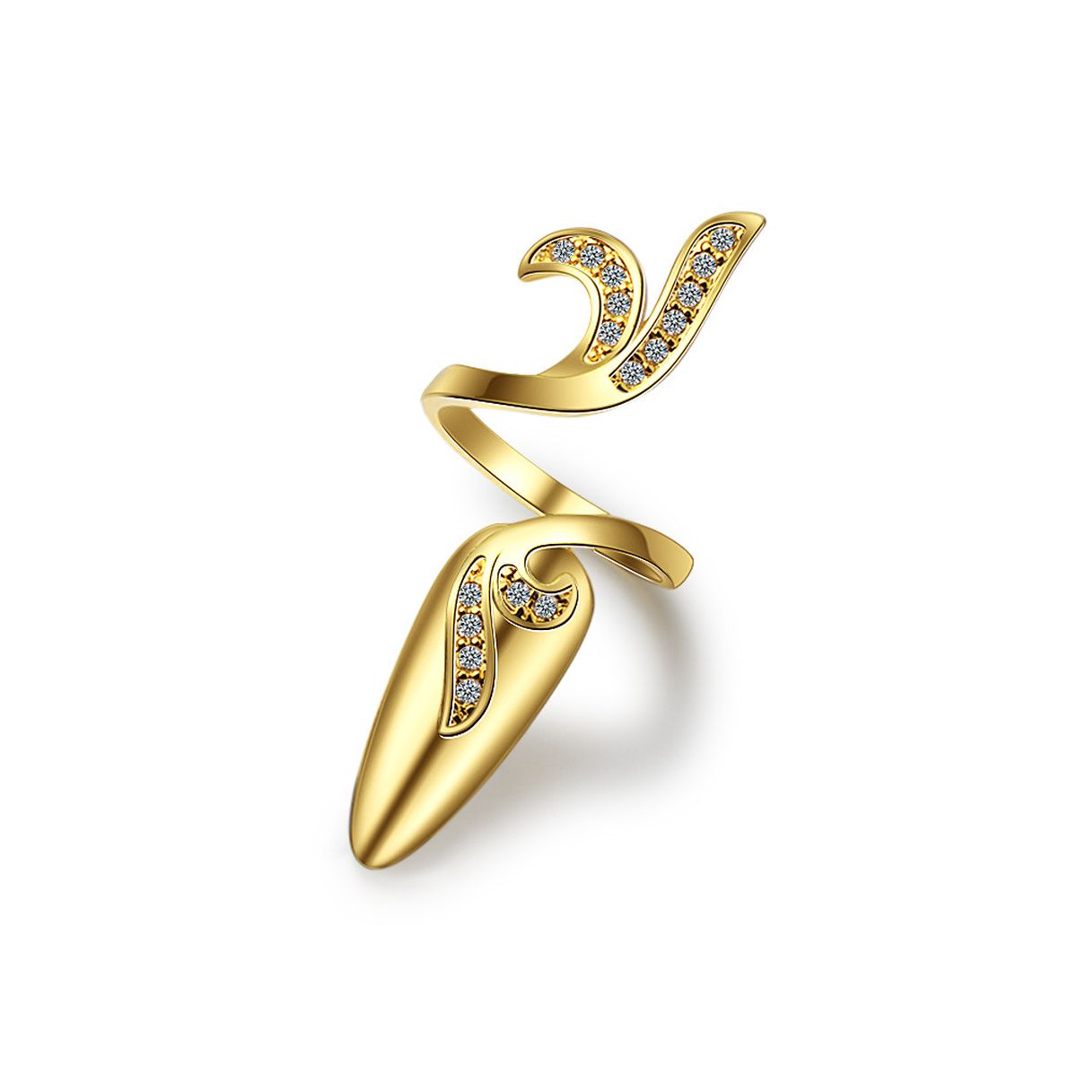 Leaf Cubic Zirconia 18K Gold Anti Tarnish Adjustable Nail Ring Bulk