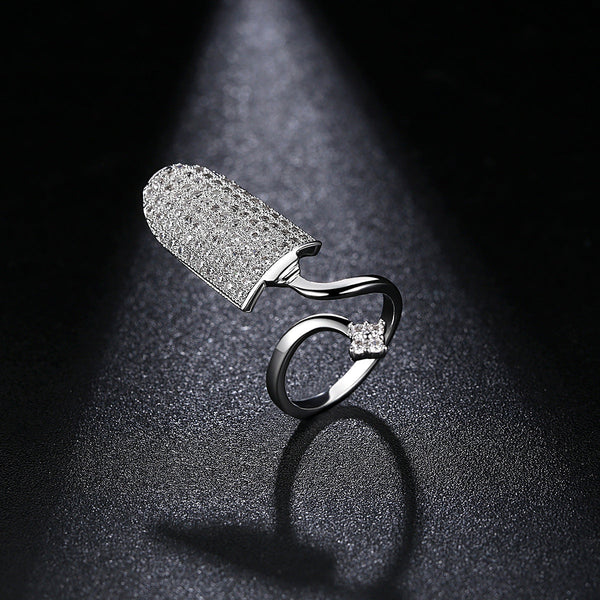 Studded Cubic Zirconia Silver Anti Tarnish Adjustable Ring Bulk Main image